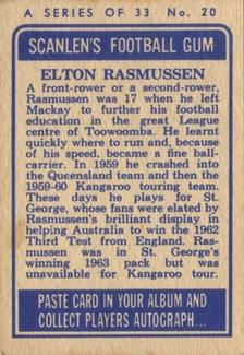 1964 Scanlens NRL #20 Elton Rasmussen Back